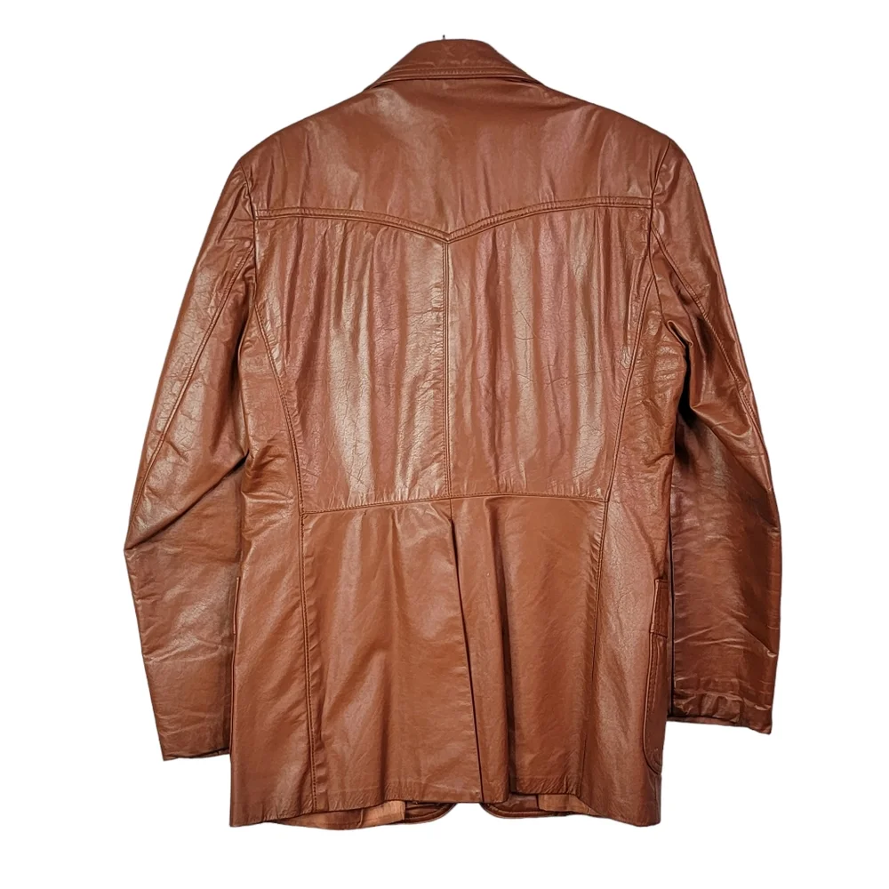 Sheplers Vintage Western Wear Genuine Leather Vented Mod Length Brwon Jacket 40 - Picture 9 of 16